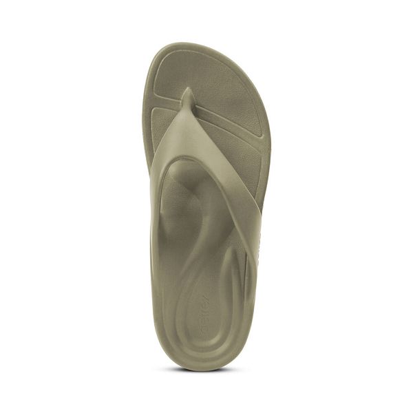 Aetrex Men's Maui Flip Flops Army Sandals UK 6404-211